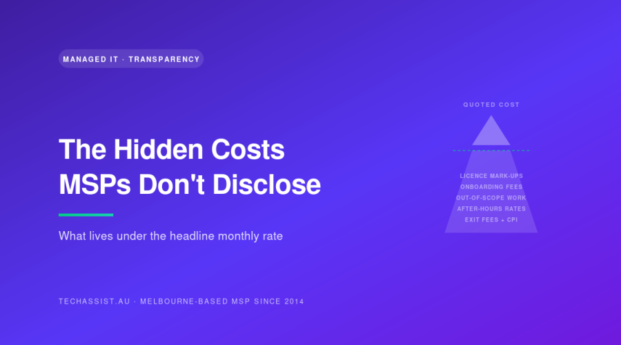 Hidden costs Melbourne MSPs do not disclose — iceberg visualisation