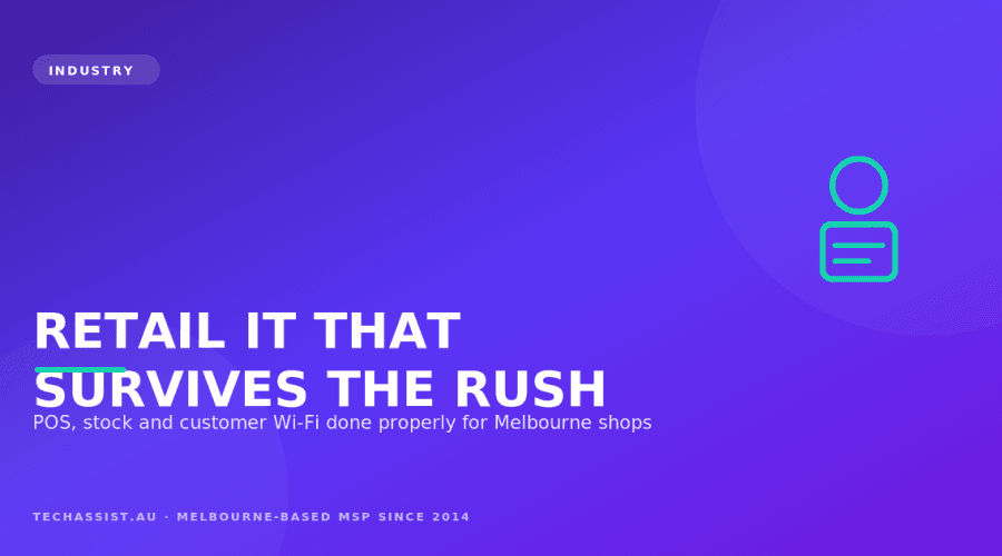 Melbourne retail counter with a cloud point-of-sale tablet and integrated EFTPOS terminal taking a card payment
