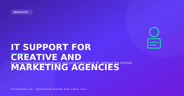 Designer editing 4K video and design files on a colour-accurate Mac connected to fast shared storage in a Melbourne creative agency
