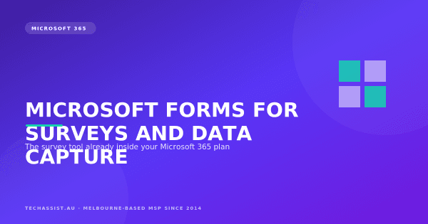 A Microsoft Forms survey on a laptop screen with responses exporting into an Excel spreadsheet