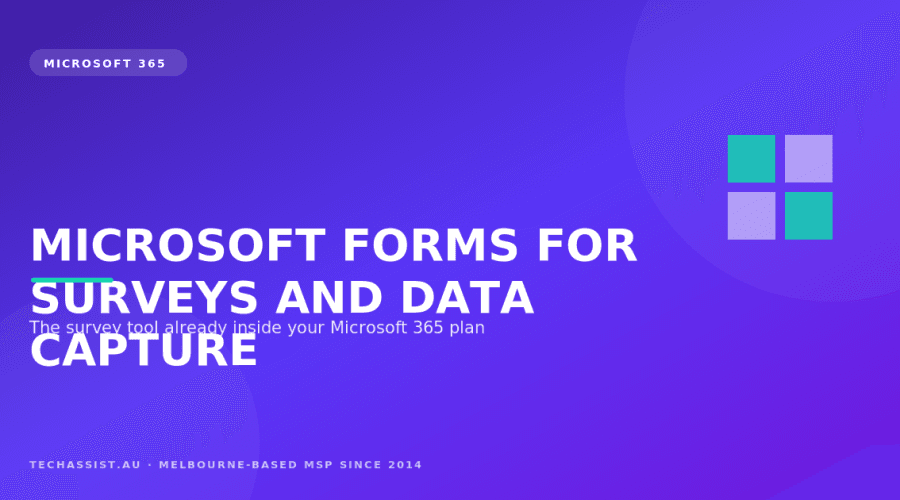 A Microsoft Forms survey on a laptop screen with responses exporting into an Excel spreadsheet