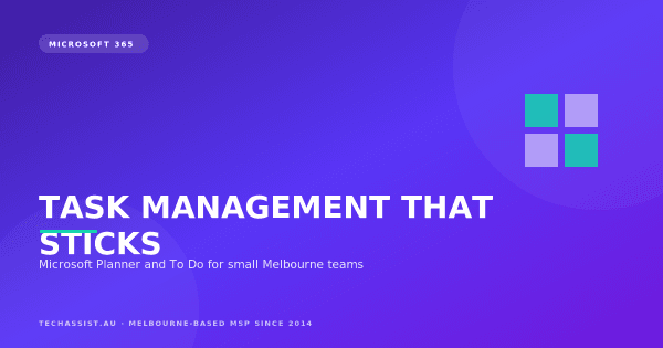 A small team using a Microsoft Planner Kanban board with buckets and assigned tasks inside Microsoft Teams