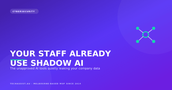 Illustration of an employee pasting confidential company documents into an unapproved public AI chatbot on a laptop