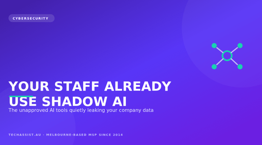 Illustration of an employee pasting confidential company documents into an unapproved public AI chatbot on a laptop